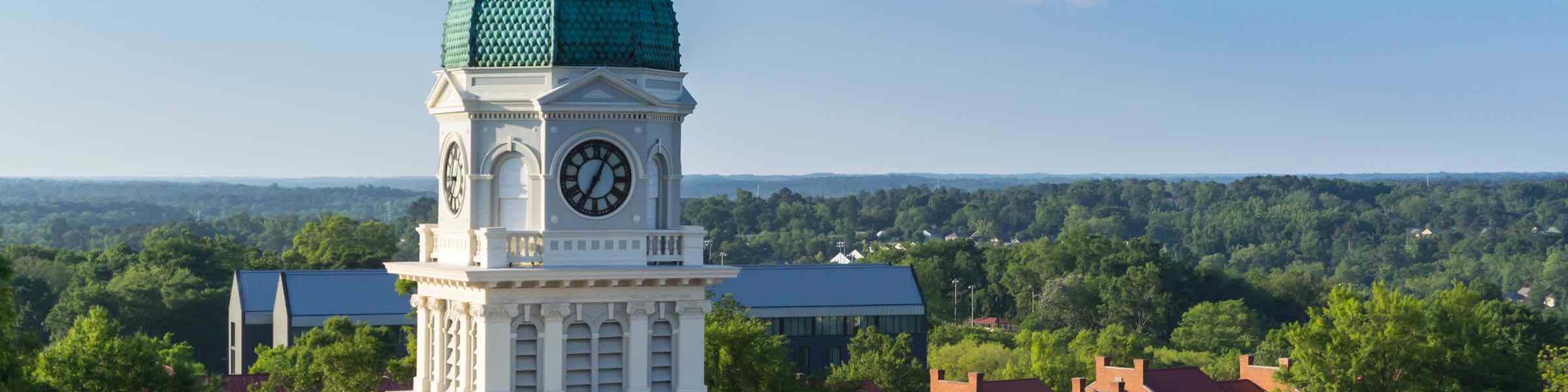 Clock tower overlooking downtown Athens, GA.