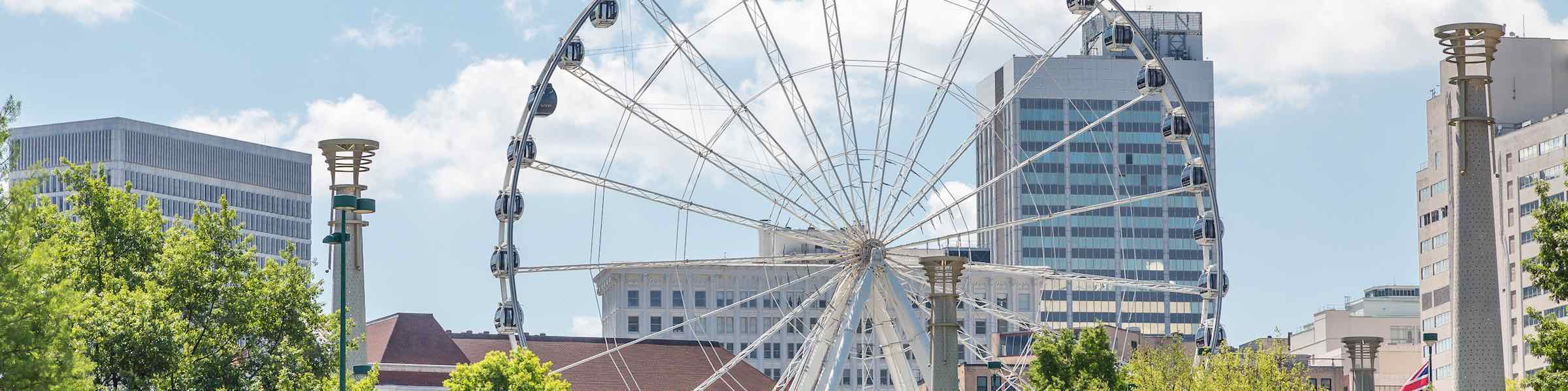 Centennial Olympic Park and the SkyView wheel in downtown Atlanta, GA.