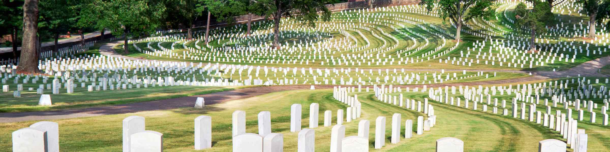 Rows of military graves in the National Cemetery at Marietta, Georgia.